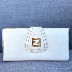 FENDI Zucca Long Wallet Zucchino Coated Canvas Baguette Continental Flap FF Logo